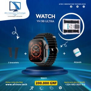 YH98 Ultra Smart Watch + Earpods + 2 bracelets (Noire)